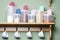 Plastic containers filled with cereals buckwheat, oatmeal, lentils, flour are on a shelf in the kitchen.