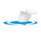 Plastic cup floats in water. Vector illustration on white background.