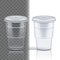 Plastic Cup Transparent Vector. Cafe Cutlery. Drink Mug. Disposable Tableware Clear Empty Container. Cold Or Hot