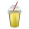 Plastic cup yellow smoothie mockup, realistic style