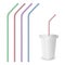 Plastic fastfood cup for beverages with straw.