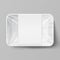 Plastic Food Container With Label. White Empty Blank Styrofoam Plastic Food Tray Container. Mock Up Template. Vector Realistic Ill