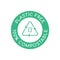 Plastic free 100% compostable icon. Recycle triangle and number zero in a green circle.