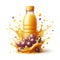 plastic fruit juice bottle with tropic fruits juice splash isolated on white background