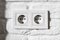 Plastic German double socket-outlets type F with grounding. Pair of empty, unplugged, european white power sockets or