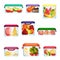 Plastic and Glass Containers with Different Food Stored Inside Vector Set