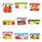 Plastic and Glass Containers with Different Food Stored Inside Vector Set