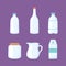 Plastic or glass cups bottles mockups, bottles jar pitcher box container icons