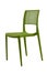 Plastic green chair with a wicker back. Patio or cafe furniture.