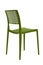 Plastic green chair with a wicker back. Patio or cafe furniture.