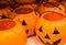 Plastic Halloween festival pumpkin candy basket closeup view