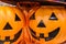 Plastic Halloween festival pumpkin candy basket closeup view