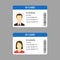 Plastic id cards. Personal registration form card, car driver license with male and female photo, document template