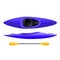 Plastic kayak for rafting and tourism, blue canoe top view