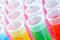 Plastic laboratory chemical test tubes with colorful solution