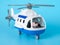 Plastic large helicopter model with movable propeller blades, children`s toy, on a blue