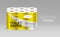 Plastic long roll toilet paper one package six roll, yellow design on gray background