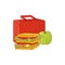 Plastic lunchbox with sandwich and apple for school or work break isolated on white background.