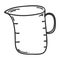 Plastic measuring Cup. Doodle style. Kitchen utensils. Design element for decorating menu, recipes, and food packaging. Hand drawn