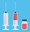 Plastic medical syringe and vial icon vector Illustration isolated