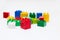 Plastic Multicolored toy bricks White Background