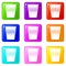 Plastic office waste bin icons 9 set