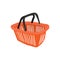 Plastic orange basket supermarket and store container. Hypermarket product carry object. Vector grocery basket illustration