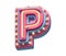 Plastic party font. Neon and lamp. Letter P