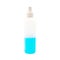 Plastic perfume spray bottle with blue liquid isolated on white