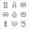 plastic products line icons. linear set. quality vector line set such as water bucket, bowl, straw, packaging, recycle, egg carton