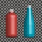 Plastic red and blue chemicals bottle .