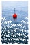 Plastic red bouy on a calm lake - concept image in jigsaw puzzle shape