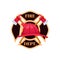 Plastic red fire helmet, fighting fire. Fire dept logo icon.