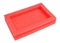 Plastic red industrial box for new or broken defective smartphones in factory isolated