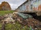 Plastic and rubbish waste piled on river bank after floods in Doncaster