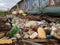 Plastic rubbish waste washed ashore after flood disaster in yorkshire