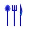 Plastic Set Toy realistic tablewares rounded, blue glossy. Isolated on light background. Fun element childish design. Baby food,