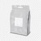 Plastic side gusseted bag with euro slot and white empty label sticker realistic vector mock-up. Blank package with hanging hole