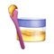 Plastic spatula for application and a jar of wax. Wax for professional depilation. Hair removal device. Beauty concept