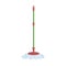 Plastic spin mop with handle stick and round brush for floor cleaning. Domestic manual supply for housework. Colored