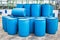 Plastic Storage Drums, Blue Barrels.