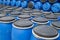 Plastic Storage Drums, Blue Barrels.