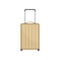 Plastic suitcase with telescopic handle and wheels. Large beige travel bag. Luggage of traveler. Flat vector icon