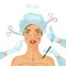 Plastic surgery and health care. Vector banner. Female face. Modern style