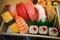 Plastic sushi as decoration front restaurant in Osaka