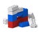 Plastic toy building block wall with Russian flag colors broken 3D