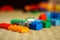 Plastic toy building blocks with defocused background