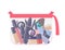 Plastic transparent cosmetic bag with makeup products. Different decorative cosmetics. Everything for make up. Vector illustration