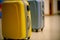 Plastic Travel Suitcases, airport blurred background, Illustration Generative AI