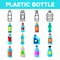 Plastic Water Bottle Linear Vector Icons Set